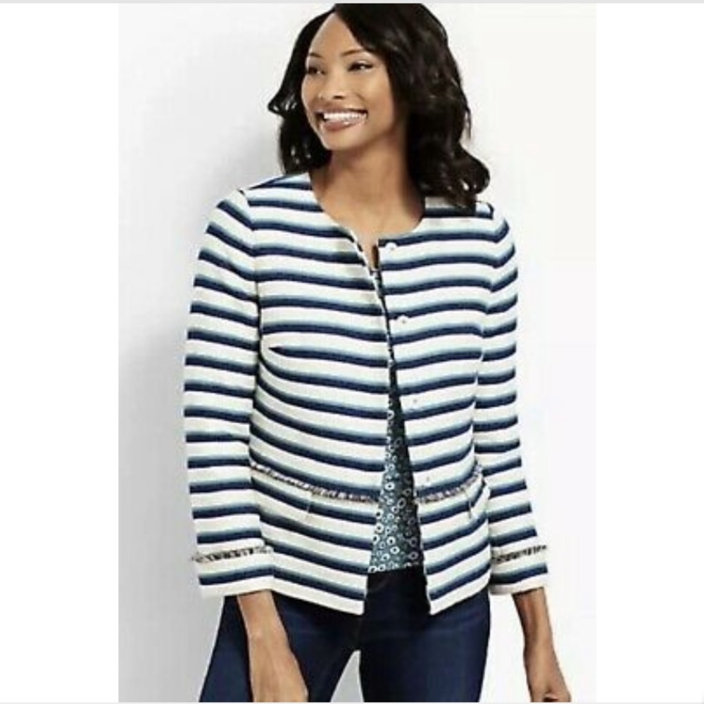 NWOT TALBOTS Stripe Fringe Jacket